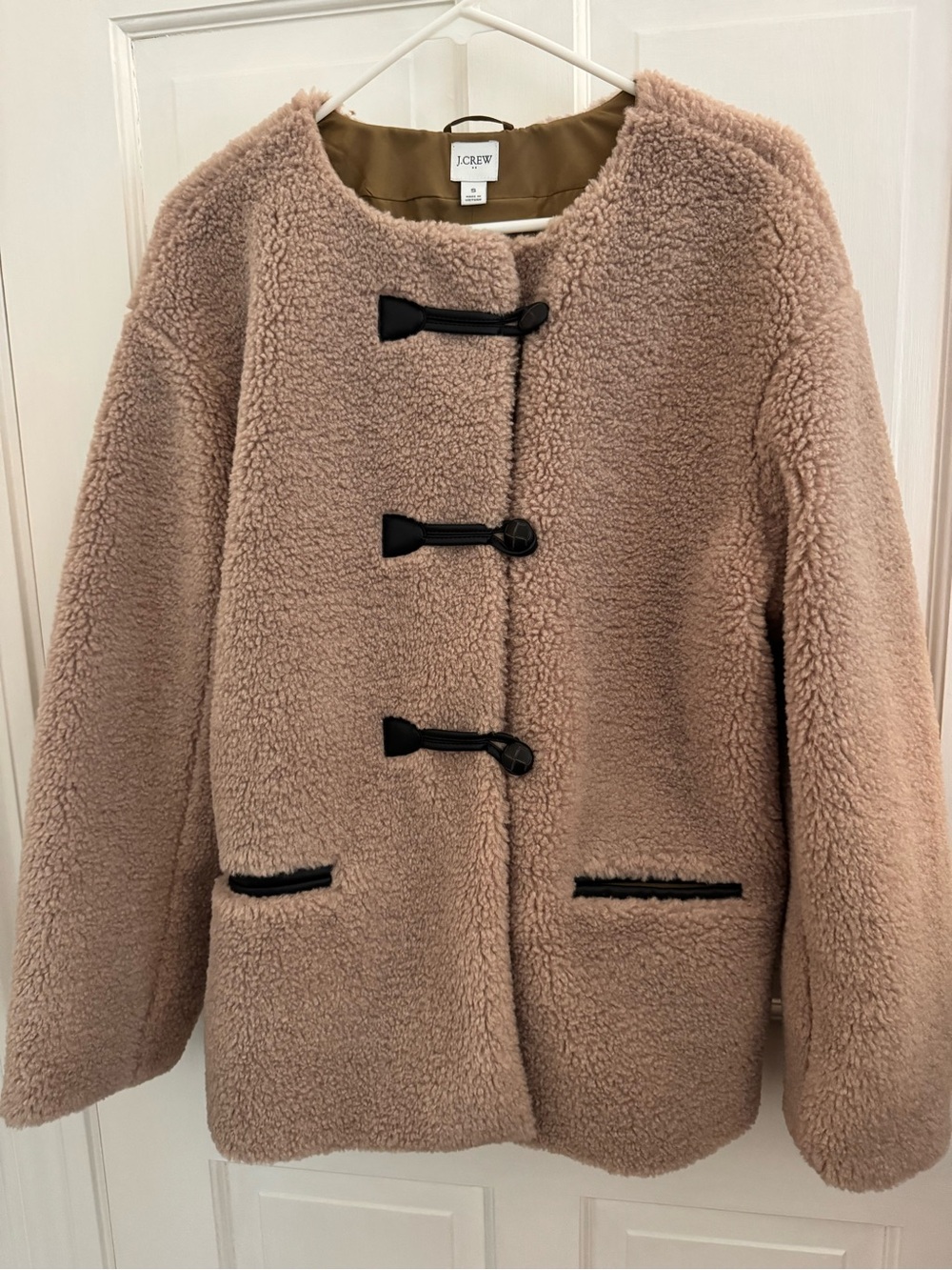 J. Crew Taupe Teddy Sherpa Coat with Toggle Accents